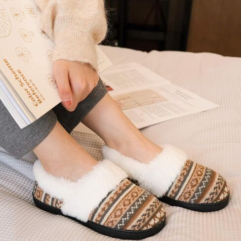 DL Women's Comfy House Slippers with Faux Fur Lining, Memory Foam Slip on House Shoes Nordic with Indoor Outdoor Anti-Skid Rubber Sole in Saudi Arabia
