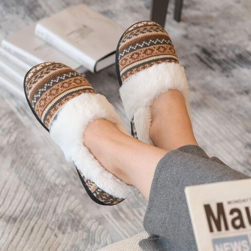 DL Women's Comfy House Slippers with Faux Fur Lining, Memory Foam Slip on House Shoes Nordic with Indoor Outdoor Anti-Skid Rubber Sole in Saudi Arabia