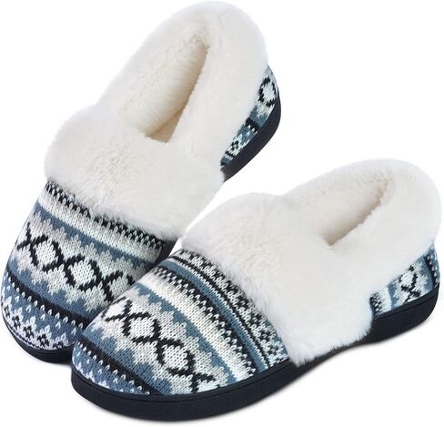 DL Women's Comfy House Slippers with Faux Fur Lining, Memory Foam Slip on House Shoes Nordic with Indoor Outdoor Anti-Skid Rubber Sole in Kuwait