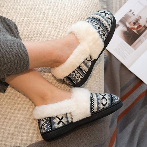 DL Women's Comfy House Slippers with Faux Fur Lining, Memory Foam Slip on House Shoes Nordic with Indoor Outdoor Anti-Skid Rubber Sole in Kuwait