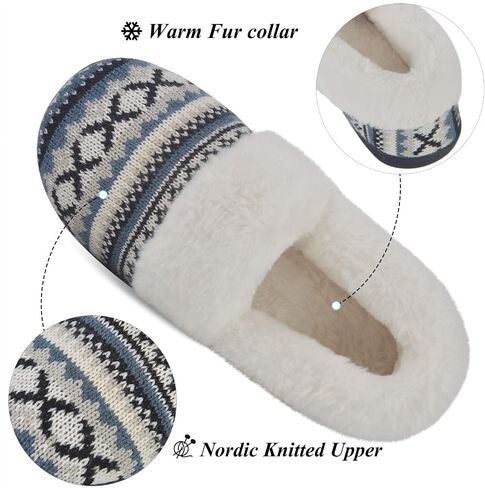DL Women's Comfy House Slippers with Faux Fur Lining, Memory Foam Slip on House Shoes Nordic with Indoor Outdoor Anti-Skid Rubber Sole in Kuwait