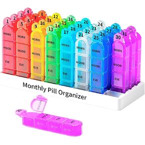 Zoksi Monthly Pill Organizer 4 Times a Day, 30 Day Pill Organizer, One Month Pill Box Organizer, 31 Day Pill Case with 32 Portable Daily Compartments, Medcine Container for Vitamins & Medications in Kuwait