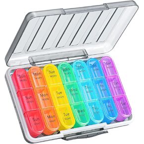 Zoksi Moisture-Proof Pill Organizer 3 Times a Day, Sealed Weekly Pill Box 7 Day, Large Daily Pill Box Organizer, Medicine Organizer, Portable Pill Container with 21 Compartments to Hold Meds(Pink) in Kuwait
