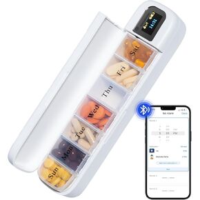 Zoksi Bluetooth Electronic Pill Dispenser with Alarm, Smart Pill Organizer with Reminder & Light, Pill Tracker, Automatic Medication Dispenser, Weekly 7 Day Pill Case 1 Time a Day for Travel (Green) in Kuwait