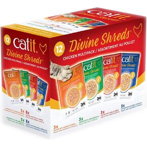 Catit Divine Shreds Premium Cat Food Topper, 12 Pack, Chicken