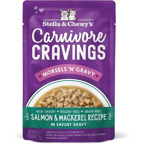 Stella & Chewy’s Carnivore Cravings Morsels & Gravy Salmon & Mackerel Recipe Wet Cat Food Pouches – (2.8 Ounce Pouch, Case of 12)