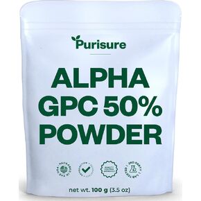 Purisure Alpha GPC 50% Powder, 100 g, Pure Alpha GPC Choline Supplement for Brain and Focus, CDP Choline Supplements for Memory Performance & Concentration, No Fillers, Non-GMO, Offers 167 Servings in Kuwait