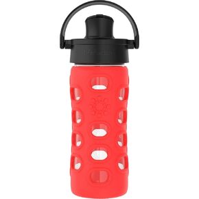 Lifefactory 22-Ounce Glass Water Bottle with Active Flip Cap and Protective Silicone Sleeve, Plum