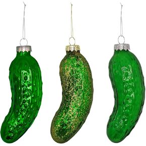 Blown Glass Pickle Ornament for Christmas Tree (3 Pack) Christmas Pickle Ornament 4" Traditional German Christmas Decoration by 4E's Novelty in Saudi Arabia