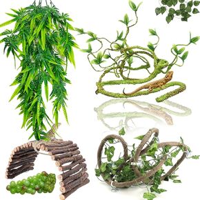 Grddaef Bearded Dragon Tank Accessories, Reptile Hideout Bridge Climbing Plants & Jungle Vines and Leaves Terrarium Decoration for Lizard Frog Snake Gecko Hermit Crab Chameleon in Kuwait