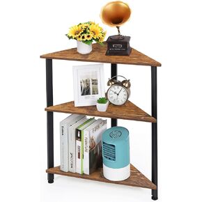 رف زاوية ميلوس، خزانة كتب من 3 طبقات، حامل رف زاوية قائم بذاته، لغرفة النوم، غرفة المعيشة، الحمام، المدخل، المكتب، المطبخ، مساحة صغيرة (16 بوصة/طول × 16/عرض × 28.5 بوصة/ارتفاع بني ريفي) in Kuwait