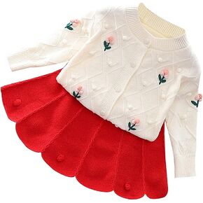 IBTOM CASTLE Baby Girls Autumn Winter Clothes Knit Long Sleeve Ruffle Sweater+Pleated Mini Tutu Skirt 2pcs Outfit in Kuwait