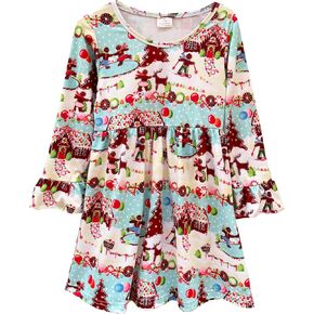 Toddler Baby Girls Christmas Dress Ruffle Long Sleeve Santa Claus Reindeer Christmas Truck Baby Girl Xmas Outfit Set in Kuwait