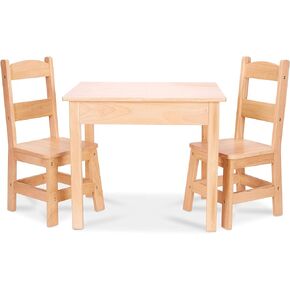 Melissa & Doug Solid Wood Table and 2 Chairs Set - Light Finish Furniture for Playroom