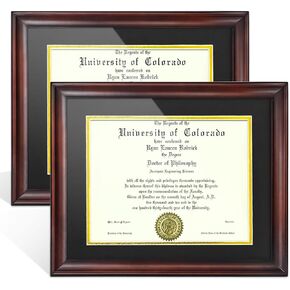 8.5x11 Diploma Frame with Mat or Display 11x14 Certificate, Document, Picture Frame without Mat, Mahogany Solid Wood & HD Plexiglass Degree Frame (2 Pack)