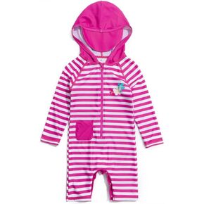 BONVERANO Baby Girls Swimsuit UPF 50+ Sun Protection, Zip Front Hoodie Long Sleeve One Piece Swimwear, Toddler Bathing Suit in Kuwait