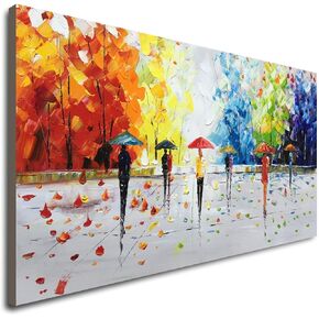 Winpeak Art Large Handmade 60x30 Streetwalk Textured Abstract Landscape Oil Painting on Canvas in Kuwait