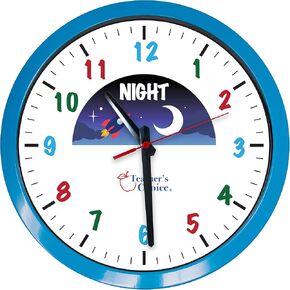 ساعة حائط بإطار معدني باللون الأزرق التعليمي ليلاً ونهارًا من تيتشرز تشويس | تشغيل صامت - ساعة تعليمية للوقت مثالية للفصول الدراسية وغرف نوم الأطفال in Kuwait