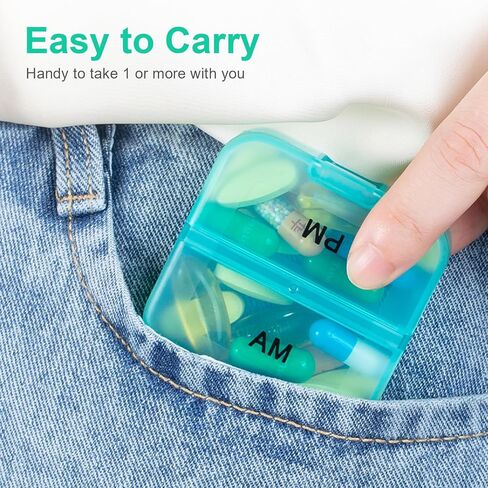 Zoksi Weekly Pill Organizer 2 Times a Day, PU Leather Bag 7 Day Am Pm Pill Box, Daily Pill Box Organizer 7 Day, Portable Medicine Organizer for Travel, Weekly Pill Case to Store All Meds in Kuwait