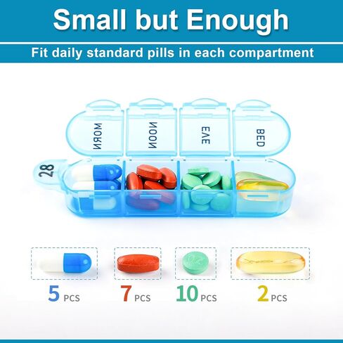 Zoksi Monthly Pill Organizer 4 Times a Day, 30 Day Pill Organizer, One Month Pill Box Organizer, 31 Day Pill Case with 32 Portable Daily Compartments, Medcine Container for Vitamins & Medications in Kuwait