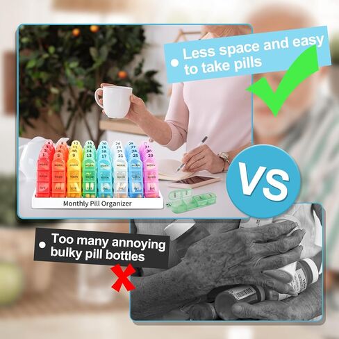 Zoksi Monthly Pill Organizer 4 Times a Day, 30 Day Pill Organizer, One Month Pill Box Organizer, 31 Day Pill Case with 32 Portable Daily Compartments, Medcine Container for Vitamins & Medications in Kuwait