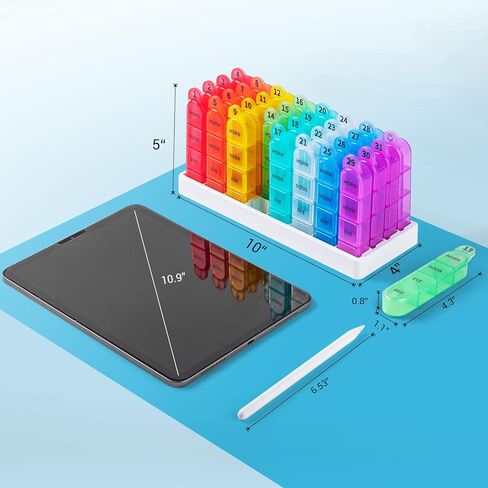 Zoksi Monthly Pill Organizer 4 Times a Day, 30 Day Pill Organizer, One Month Pill Box Organizer, 31 Day Pill Case with 32 Portable Daily Compartments, Medcine Container for Vitamins & Medications in Kuwait