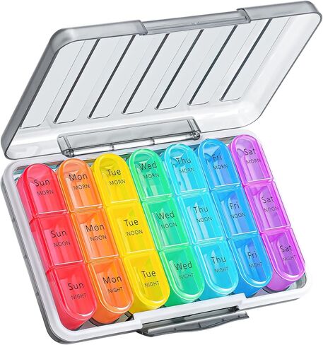 Zoksi Moisture-Proof Pill Organizer 3 Times a Day, Sealed Weekly Pill Box 7 Day, Large Daily Pill Box Organizer, Medicine Organizer, Portable Pill Container with 21 Compartments to Hold Meds(Pink) in Kuwait
