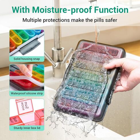 Zoksi Moisture-Proof Pill Organizer 3 Times a Day, Sealed Weekly Pill Box 7 Day, Large Daily Pill Box Organizer, Medicine Organizer, Portable Pill Container with 21 Compartments to Hold Meds(Pink) in Kuwait