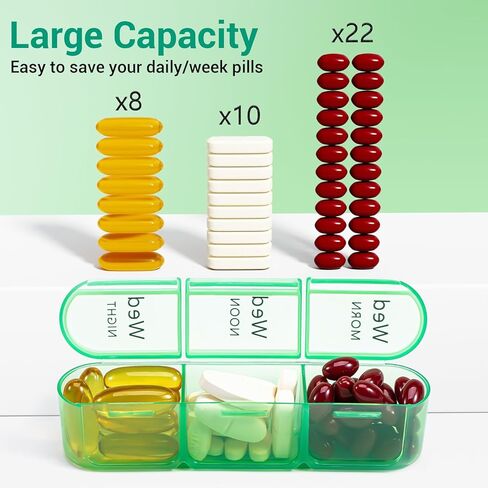 Zoksi Moisture-Proof Pill Organizer 3 Times a Day, Sealed Weekly Pill Box 7 Day, Large Daily Pill Box Organizer, Medicine Organizer, Portable Pill Container with 21 Compartments to Hold Meds(Pink) in Kuwait