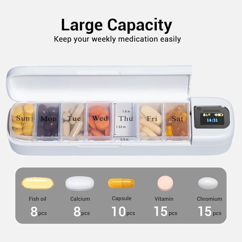 Zoksi Bluetooth Electronic Pill Dispenser with Alarm, Smart Pill Organizer with Reminder & Light, Pill Tracker, Automatic Medication Dispenser, Weekly 7 Day Pill Case 1 Time a Day for Travel (Green) in Kuwait