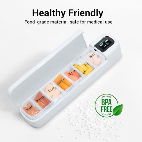 Zoksi Bluetooth Electronic Pill Dispenser with Alarm, Smart Pill Organizer with Reminder & Light, Pill Tracker, Automatic Medication Dispenser, Weekly 7 Day Pill Case 1 Time a Day for Travel (Green) in Kuwait
