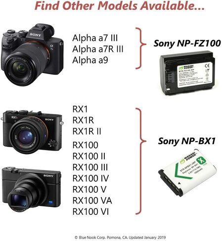 Wasabi Power NP-FW50 Battery Charger for Sony BC-VW1, BC-TRW and Sony ZV-E10, Alpha a6000, a6300, a6400, a6500, Alpha a7, a7 II, a7R, a7R II, a7S, a7S II, DSC-RX10 II, RX10 III, RX10 IV and More in Saudi Arabia