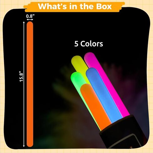 Toyoget 5 Pcs Extra Large Glow Sticks, 16-inch Emergency Glowsticks for Storms, Ultra Bright Camping Glow Light Up Sticks, 5 Colors Glow Sticks Bulk with 12 Hour Duration in Kuwait