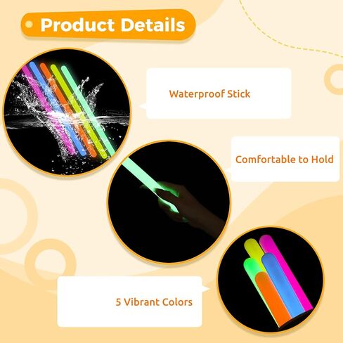 Toyoget 5 Pcs Extra Large Glow Sticks, 16-inch Emergency Glowsticks for Storms, Ultra Bright Camping Glow Light Up Sticks, 5 Colors Glow Sticks Bulk with 12 Hour Duration in Kuwait