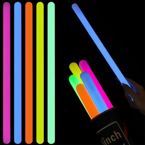 Toyoget 5 Pcs Extra Large Glow Sticks, 16-inch Emergency Glowsticks for Storms, Ultra Bright Camping Glow Light Up Sticks, 5 Colors Glow Sticks Bulk with 12 Hour Duration in Kuwait