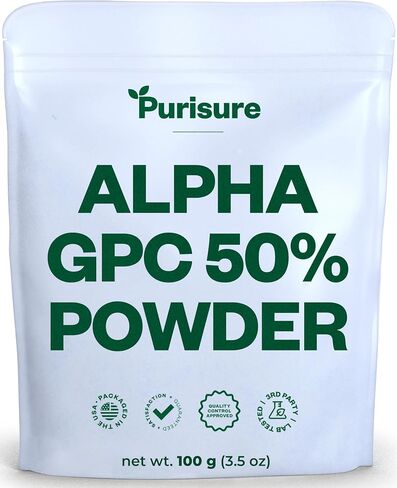 Purisure Alpha GPC 50% Powder, 100 g, Pure Alpha GPC Choline Supplement for Brain and Focus, CDP Choline Supplements for Memory Performance & Concentration, No Fillers, Non-GMO, Offers 167 Servings in Kuwait
