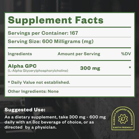 Purisure Alpha GPC 50% Powder, 100 g, Pure Alpha GPC Choline Supplement for Brain and Focus, CDP Choline Supplements for Memory Performance & Concentration, No Fillers, Non-GMO, Offers 167 Servings in Kuwait
