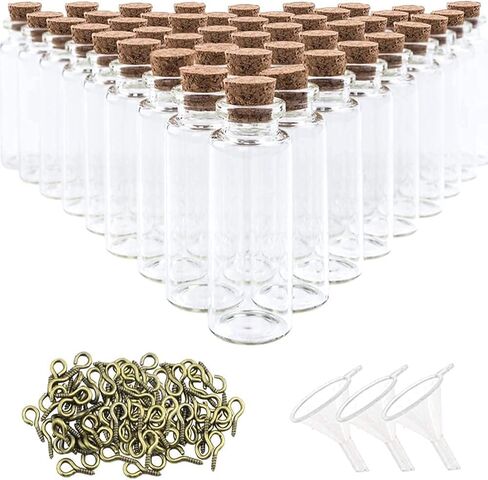 سوبرليل 48 قطعة من زجاجات البرطمانات الزجاجية الصغيرة 20 مل مع سدادة فلين و48 قطعة من البراغي و3 قطع قمع in Kuwait