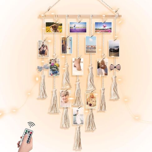 kyoryuger Macrame Wall Hanging Pictures Clip Photo Holder Boho Bedroom Decor Teenage Girl, Birthday Gifts Gift for Mom Gifts for Grandma Nana Gifts Memorial Gift Friends Gifts Gifts for Women in Kuwait