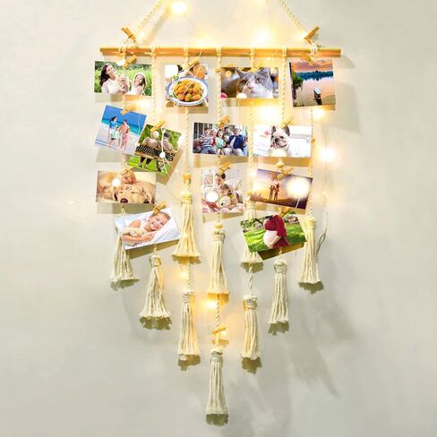 kyoryuger Macrame Wall Hanging Pictures Clip Photo Holder Boho Bedroom Decor Teenage Girl, Birthday Gifts Gift for Mom Gifts for Grandma Nana Gifts Memorial Gift Friends Gifts Gifts for Women in Kuwait