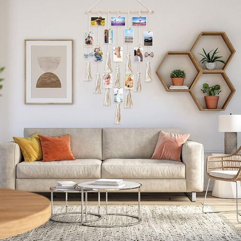 kyoryuger Macrame Wall Hanging Pictures Clip Photo Holder Boho Bedroom Decor Teenage Girl, Birthday Gifts Gift for Mom Gifts for Grandma Nana Gifts Memorial Gift Friends Gifts Gifts for Women in Kuwait