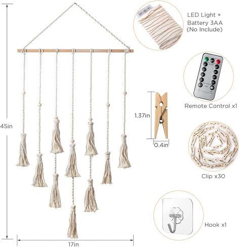 kyoryuger Macrame Wall Hanging Pictures Clip Photo Holder Boho Bedroom Decor Teenage Girl, Birthday Gifts Gift for Mom Gifts for Grandma Nana Gifts Memorial Gift Friends Gifts Gifts for Women in Kuwait