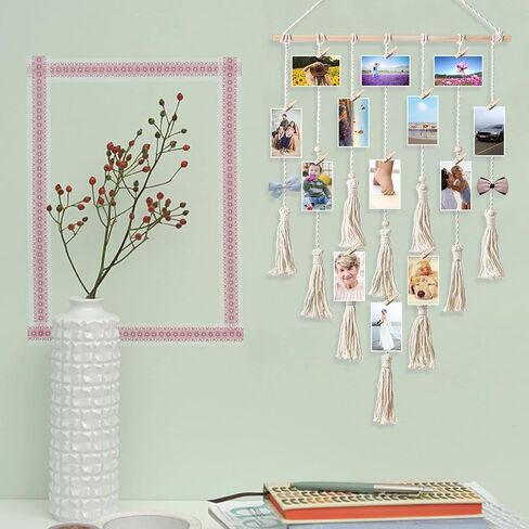 kyoryuger Macrame Wall Hanging Pictures Clip Photo Holder Boho Bedroom Decor Teenage Girl, Birthday Gifts Gift for Mom Gifts for Grandma Nana Gifts Memorial Gift Friends Gifts Gifts for Women in Kuwait