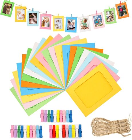Anwyll Paper Picture Frames 4x6,30 Pcs Black Paper Photo Frames,Cardboard Picture Frames with Clips and Strings,DIY Clip Photo Holders Photo Hanging Display Kit Wall Decor for Home,Party,Office in Saudi Arabia