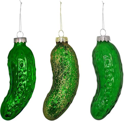 Blown Glass Pickle Ornament for Christmas Tree (3 Pack) Christmas Pickle Ornament Shatterproof 4" Traditional German Christmas Decoration by 4E's Novelty in Saudi Arabia