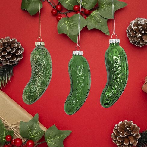Blown Glass Pickle Ornament for Christmas Tree (3 Pack) Christmas Pickle Ornament Shatterproof 4" Traditional German Christmas Decoration by 4E's Novelty in Saudi Arabia