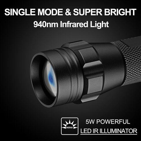 ULTRAFIRE 940nm IR مصباح يدوي للرؤية الليلية، إضاءة LED بالأشعة تحت الحمراء، مصابيح IR قابلة للتكبير غير مرئية للعين البشرية - تستخدم مع معدات الرؤية الليلية (ضوء الأشعة تحت الحمراء 940 نانومتر) in Kuwait