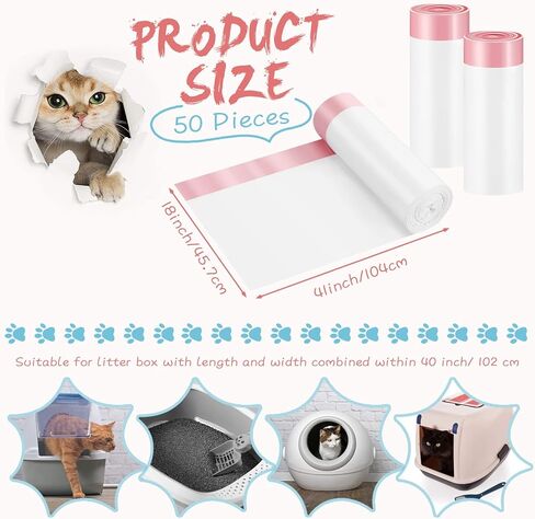 50 Jumbo Count Cat Litter Box Liners 41 x 18 Inch Cat Litter Liners Cat Pan Liners Extra Thick Kitty Litter Box Bag Jumbo Drawstring Cat Litter Bags for Pet Cat Litter Box in Kuwait