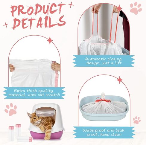 50 Jumbo Count Cat Litter Box Liners 41 x 18 Inch Cat Litter Liners Cat Pan Liners Extra Thick Kitty Litter Box Bag Jumbo Drawstring Cat Litter Bags for Pet Cat Litter Box in Kuwait