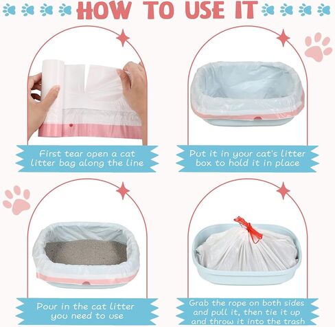 50 Jumbo Count Cat Litter Box Liners 41 x 18 Inch Cat Litter Liners Cat Pan Liners Extra Thick Kitty Litter Box Bag Jumbo Drawstring Cat Litter Bags for Pet Cat Litter Box in Kuwait